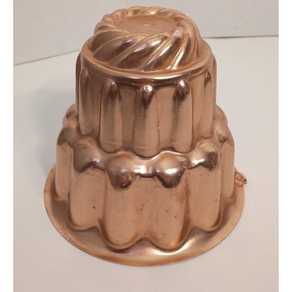 Copper Tone 6 Cup Jello-O Mold Cake Pan Baking Dish Kitchen Wall Decor Tower Vtg
